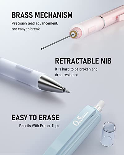 Nicpro 3PCS Pastel Mechanical Pencil Set, 0.5 Mechanical Pencils - style: 3 Pack (0.5mm)