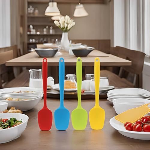 Silicone Spatula Set of 4, Small 8 inch Non-stick Rubber Spoon Spatulas, One Piece Design Flexible Silicone Spoon for Baking Cooking Mixing, Dishwasher Safe - color: Red,Blue,Green,Yellow (Small)