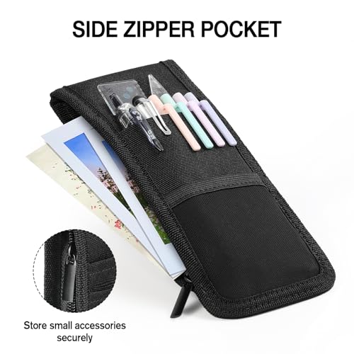 MoKo Elastic Pen Holder for Notebook with Zipper Pocket, Black - color: Black