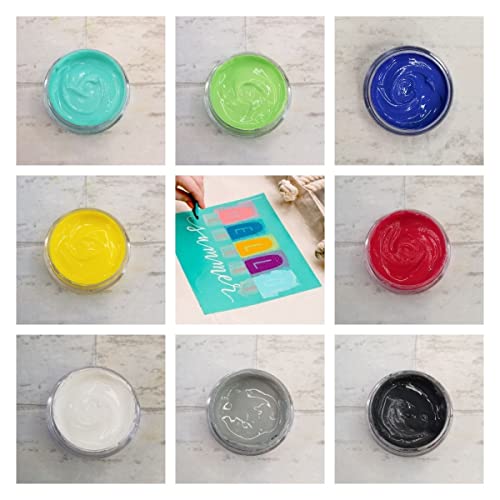 DGAGA Silk Screen Stencil Chalk Paste Paint Kit, 8 Bottles Screen Printing Ink Set Stencils for Painting on Wood, DIY Home Decor, Canvas, Glass, Chalkboard Crafts, Art Supplies