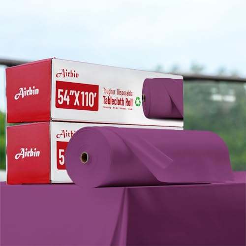 Plastic Table Cover Roll, 110 Ft X 54 In Plastic Table Cloth Disposable | Purple Plastic Tablecloth Roll with Cutter PEVA Disposable Tablecloth for Birthday, Graduation Party, Bridal Shower, Wedding - color: Purple, size: 1320" x 54" (Rectangular)