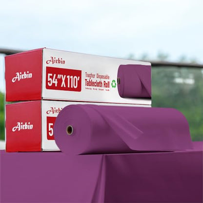 Plastic Table Cover Roll, 110 Ft X 54 In Plastic Table Cloth Disposable | Purple Plastic Tablecloth Roll with Cutter PEVA Disposable Tablecloth for Birthday, Graduation Party, Bridal Shower, Wedding - color: Purple, size: 1320" x 54" (Rectangular)