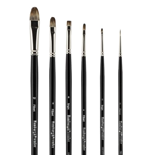 Creative Mark Hamburg Premiere Professional Oil Painting Brushes - Explorer Set of 6 Assorted Oil Paint Brushes - Handmade in Germany, Natural & Synthetic Blend, Long Triple-Lacquered Birch Handle - size: Assorted - Set of 6