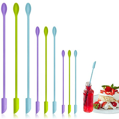9 Pieces Mini Silicone Spatula-Makeup Spatula-Small Silicone Spatula-Thin Spatula Set for Skinny Openings-Abnaok Tiny Scraper for Jar,Kitchen Bottles,Cosmetic