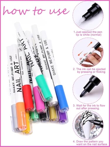 Kalolary 3D Nail Art Pens Set 12 Color Nail Art Marker - color: A