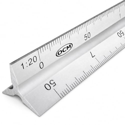 OCM Metric Triangular Engineer Scale Ruler (Proffessional Grade Solid Aluminum) 30 Centimeters Metric Engineering Architectural Mechanical Drafting Ruler - 1:20, 1:25, 1:50 1:75, 1:100, 1:125