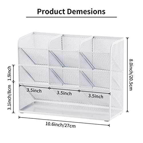 Marbrasse Mesh Desk Organizer, Multi-Functional Pen Holder, Pen Organizer for desk, Desktop Stationary Organizer, Storage Rack for School Home Office Art Supplies (White - Mesh Pen Holder) - color: White Mesh Pen Holder Without Drawer