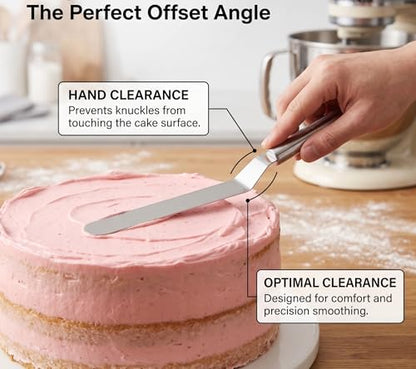 4-Piece Offset Spatula Set for Cake Decorating – Food-Grade Stainless Steel Angled Icing Spatulas with Ergonomic Handles – Frosting Tools for Cakes & Cupcakes (10", 12", 14", 16")
