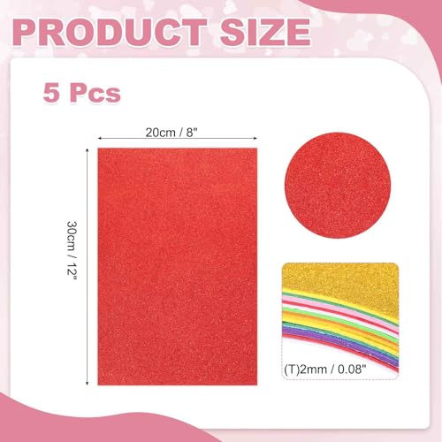 MECCANIXITY 5 Sheets Red Shiny Foam Sheets with Adhesive Backing, 8x12Inch Self-Adhesive Shiny EVA Foam Sheets Sticky EVA Paper Stickers for Art Crafts Projects, DIY Party Decoration - color: Red