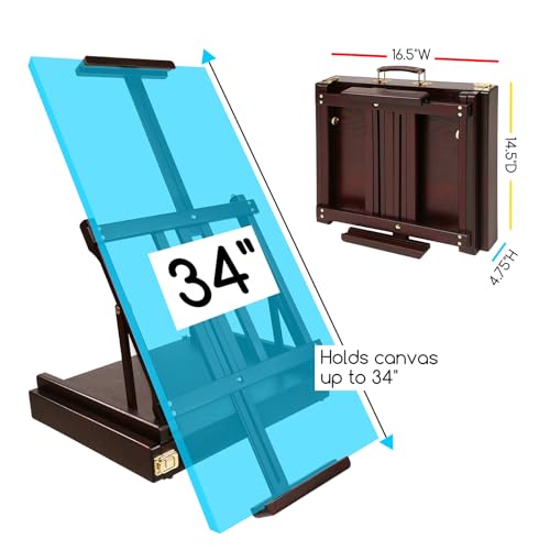 MEEDEN Studio Sketchbox Table Easel with Metal Lined Drawer - Adjustable Solid Beech Wood Tabletop Easel & Sketchbox Artist Easel with Storage, for Studio or Plein Air - Holds Max 34", Deep Walnut - color: Deep Walnut