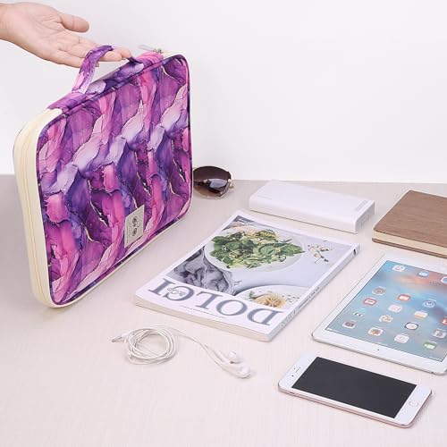 JAKAGO A4 Travel Portfolio Multifunctional Document Organizer Zippered Case for Office Supplies (Marble Purple) - color: Marble Purple