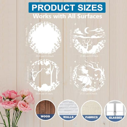 MAYJOYDIY Layered Fairy Stencil Set of 4, 11.8x11.8 Inch Large Moon Forest Fantasy Template with Butterfly Tree Design Reusable for DIY Craft on Canvas, Furniture, Wall Art - color: Layered Fairy