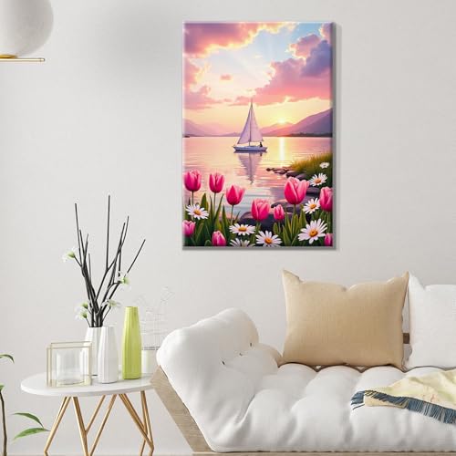 ATDMS Paint by Numbers Kit for Adults, Flowers Paint by Number with Frame - color: Tulips 268