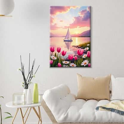 ATDMS Paint by Numbers Kit for Adults, Flowers Paint by Number with Frame - color: Tulips 268