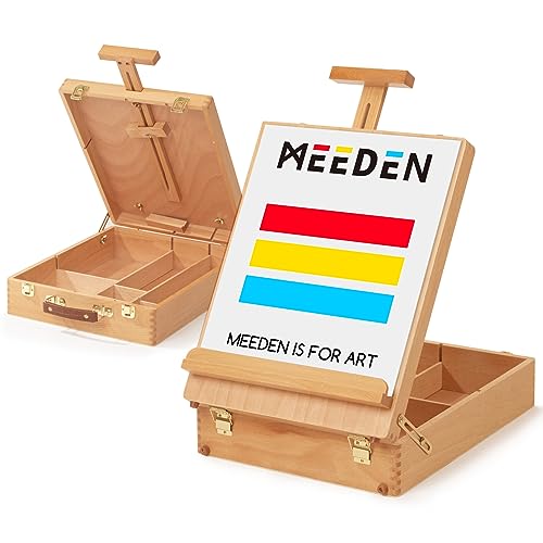 MEEDEN Extra-Large Tabletop Easel, Solid Beech Wood Table Top Easels for Painting Canvas, Sketchbox Easel, Table Art Easel for Adults & Artist, Art Supplies Storage Box,Hold Canvas Up to 28" - color: Natural, size: Large
