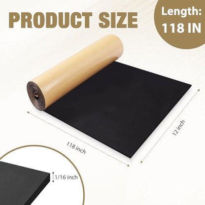 LSGCQ Sponge Neoprene Foam Padding Self Adhesive Foam Sheets, Black | Closed Cell Foam Sheet Neoprene Rubber Pad for DIY Gaskets Shock Pads Liner Crafts, 12" Wide x 1/16" Thick x 118" Long - color: Black, size: 12" Wide x 1/16" Thick x 118" Long