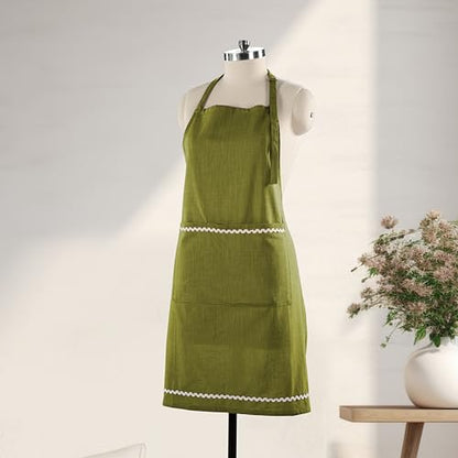 FINGERCRAFT Apron, Dual Pocket, Adjustable Tie, Multipurpose Washable Bib Apron for Home, Kitchen, Chef and Professionals - color: Olive Green