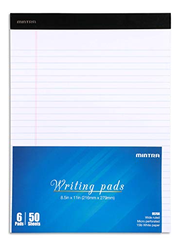 Mintra Office White Legal Pads – Ruled Notepads and Micro-Perforated Sheets, Ideal for Writing, Note-Taking & Creativity, Office, or Professional Use, Basic Pad 6 pack, 8.5"x11" (Wide Ruled) - color: White - Basic Pad, size: Wide