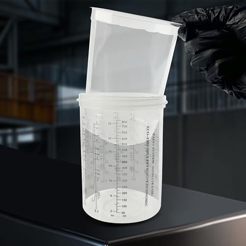 ENDOZER Disposable Paint Cup 50 Pack 27 Ounce(800ML) Mixing Cups for Automotive Spray Gun with 50 Liners and Lids System, 1 Hard Cup with Retainer Ring, 20 Plugs, 2 Adapters for Paint Gun - color: Dis-800ml-50pcs