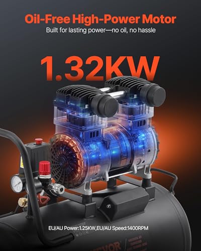 VEVOR Air Compressor, 15 Gallon Steel Tank, 2HP 5.3 CFM@90 PSI Oil Free Air Compressor & Max. 125PSI Pressure, 78dB Ultra Quiet Portable Compressor, for Auto Repair, Tire Inflation, Spray Painting - size: 15 Gallon