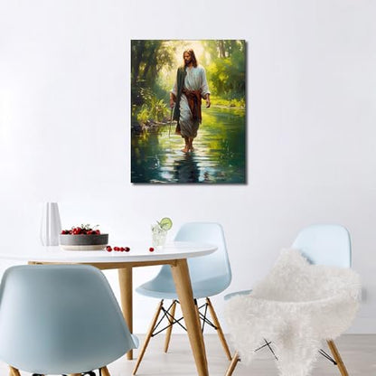 TUMOVO Jesus Paint by Numbers, Adult Paint by Number Prayer in The Forest Paint-by-Number Kits DIY Acrylic Painting Kits On Canvas Religious Spirit Paint by Number for Adults, 16 x20 Inch - color: Jesus