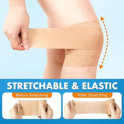 LotFancy Self Adhesive Bandage Wrap, 12 Pack, 2" x 5 Yards Non Woven Medical Tape, Latex Free, First Aid Tape for Athletic Wrist Ankle Sprains Swelling, Tan Color - size: 2x180 Inch (Pack of 12)