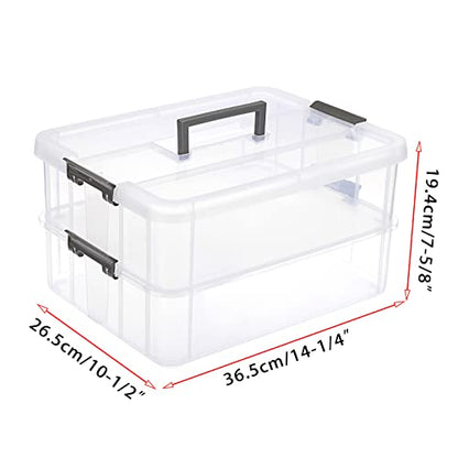 JUXYES 2-Tiers Plastic Stack Carry Storage Containers Box wih Handle Lids - color: Dark Gray