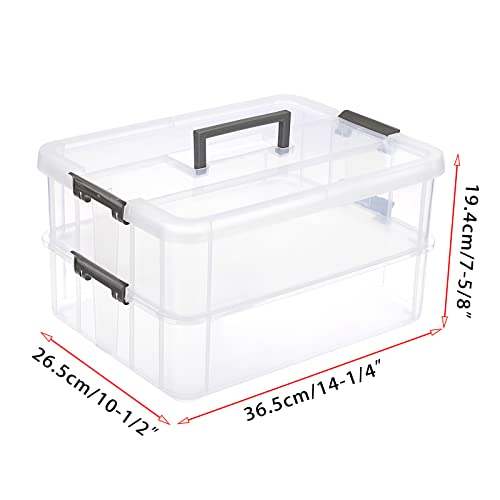 JUXYES 2-Tiers Plastic Stack Carry Storage Containers Box wih Handle Lids - color: Dark Gray