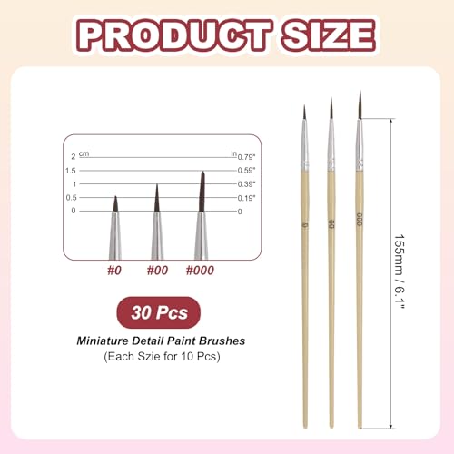 MECCANIXITY 30Pcs Fine Pointed Miniature Paint Brushes, Small Detail Paint Brush for Acrylic Watercolor Oil Model Painting Crafts Rock Painting and DIY Art(Wood Color #0/#00/#000) - color: Wood Color, size: #0/#00/#000