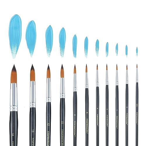 Transon 11pcs Round Paint Brush Basic Set for Watercolor, Acrylic, Gouache, Ink, and Tempera Painting - size: Round 11 PCS