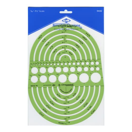 ALVIN Circle Radius Master Template TD1202, Template for Artists, Architects, Design and Drafting, 3/64th" to 7.5" scale - style: Circle Radius Master
