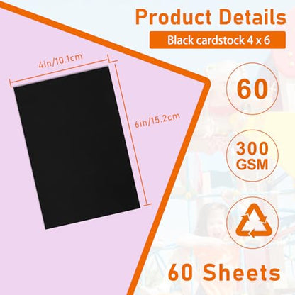 Guakicae 60 Sheets Black Cardstock 4 x 6 Thick Paper 110lb | Heavyweight Flat Card Stock Craft Paper for DIY Card Making, Invitations, Greeting Cards, Postcards, Halloween - color: Black, size: 4x6-60pcs