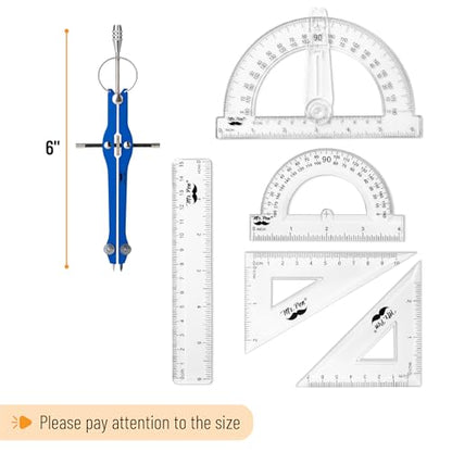 Mr. Pen- Geometry Set, 15 pcs, Navy Blue, 6 Inch Swing Arm Protractor - color: Navy Blue