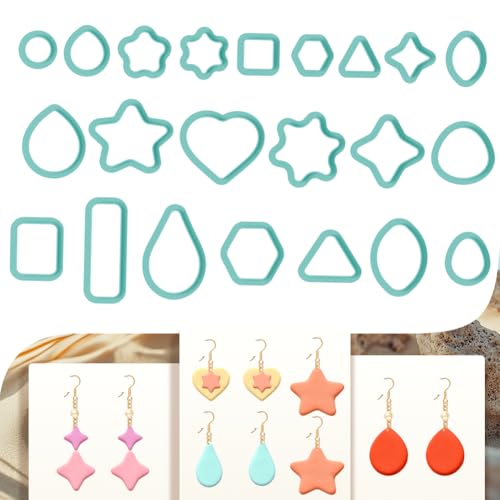 22pcs Basic Shape Polymer Clay Cutters Circle Square Triangle Pendant Earring Making Set Geometric Clay Tools for Jewelry Making Starter Kit - color: Basic Shape