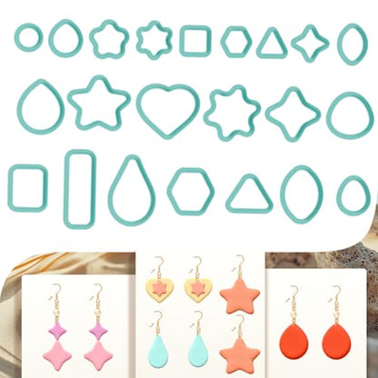22pcs Basic Shape Polymer Clay Cutters Circle Square Triangle Pendant Earring Making Set Geometric Clay Tools for Jewelry Making Starter Kit - color: Basic Shape