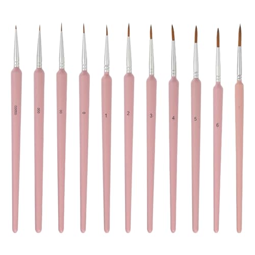 MECCANIXITY 11 Pcs Detail Paint Brushes Set, 5.5mm-21mm Fine Pointed Tip Miniature Paint Brushes for Acrylic Painting Oil Watercolor(00000/000/00/0/1/2/3/4/5/6/7), Pink - color: Pink