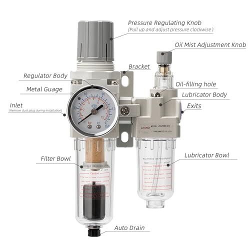 Air Pressure Regulator with Pressure Gauge(0-150PSI),Water Separator for Air Compressor Auto Drain 1/4 NPT Threaded Interface - size: 1/4 NPT, style: Auto Drain