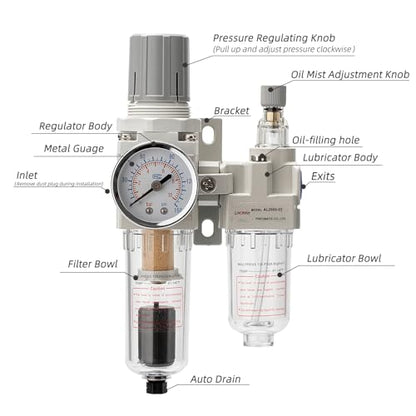 Air Pressure Regulator with Pressure Gauge(0-150PSI),Water Separator for Air Compressor Auto Drain 1/4 NPT Threaded Interface - size: 1/4 NPT, style: Auto Drain