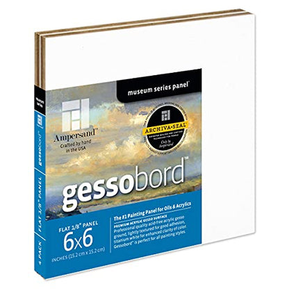 Ampersand Gessobord for Acrylic, Oil and Mixed Media, 1/8 Inch Depth, 6X6 Inch, Pack of 4 (GBS066) - size: 6" x 6" Pack of 3