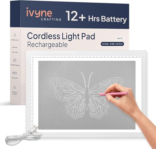 iVyne Rechargeable A4 Light Pad for Tracing & Weeding - LED Light Board for Weeding Vinyl - for Cricut Vinyl Weeding Tools - Ultra-Thin & Portable - Perfect for Artists & Crafters - White - color: White, size: Rechargeable - Light Pad