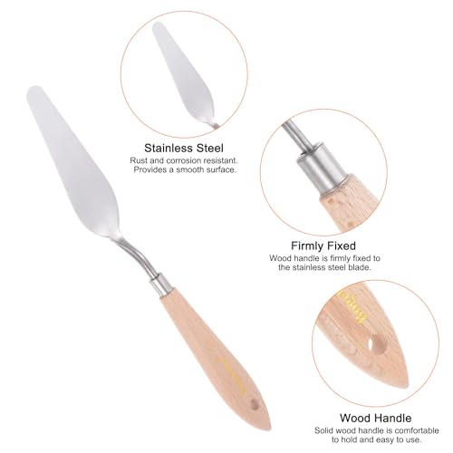 HARFINGTON No.16 Painting Palette Knife Stainless Steel Pointy Spatula Pallet Knife with Beech Wood Handle for Oil Acrylic Paint Canvas Mixing Spreading