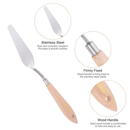 HARFINGTON No.16 Painting Palette Knife Stainless Steel Pointy Spatula Pallet Knife with Beech Wood Handle for Oil Acrylic Paint Canvas Mixing Spreading