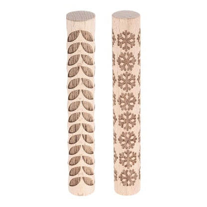 HARFINGTON 2pcs Wood Clay Roller 4"Snowflake Leaf Pattern Rolling Pins Pottery Tools Wood Grain Texture Rollers for Clay Baking Dough Playdough DIY - style: Snowflake + Leaf