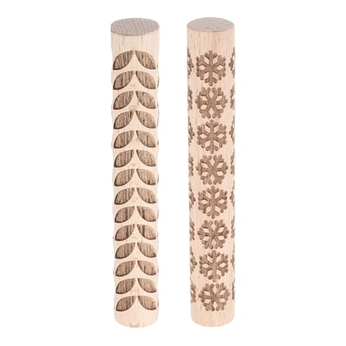 HARFINGTON 2pcs Wood Clay Roller 4"Snowflake Leaf Pattern Rolling Pins Pottery Tools Wood Grain Texture Rollers for Clay Baking Dough Playdough DIY - style: Snowflake + Leaf