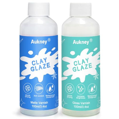 2 x 100ml Air Dry Clay Varnish, 100ml Gloss and 100ml Matte Finish Air Dry Clay Glaze， Prevent Clay from Cracking, and Scratch Resistant，for Ceramics, Oil Paintings, Wood (Gloss+Matte) - size: 2*100ML-Gloss+Matte