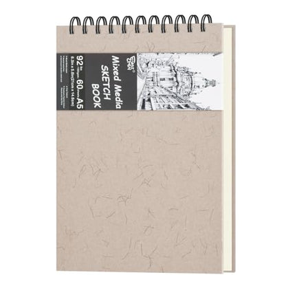 8.3" x 5.8" Hardcover Sketchbook, Top Spiral Bound Art Journal Sketchbook, 60 Sheets 92LB/150 GSM Acid-Free Drawing Neutral White Mixed Media Paper for Adults Beginners Artists.Beige - color: 150gsm-neutral white paper beige