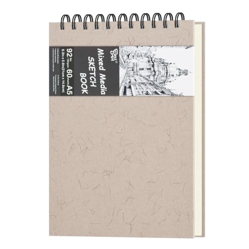 8.3" x 5.8" Hardcover Sketchbook, Top Spiral Bound Art Journal Sketchbook, 60 Sheets 92LB/150 GSM Acid-Free Drawing Neutral White Mixed Media Paper for Adults Beginners Artists.Beige - color: 150gsm-neutral white paper beige