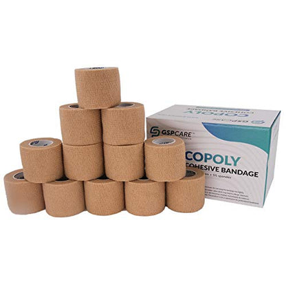 Self Adherent Cohesive Bandages Wrap 12 Count 2" x 5 Yards, Medical Tape, Adhesive Flexible Breathable First Aid Non Woven Rolls, Stretch Athletic, Ankle Sprains & Swelling, Sports… - color: Beige, size: 12 Count (Pack of 1)