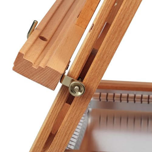 Grand Luxe Full Box French Easel- Oiled Beechwood Artist Easel with Brass Fittings, Adjustable Dividers, and Wood Palette- Plein Air Easel w/Leather Handle and Linen Strap for Canvases up to 34" High - size: Full Box