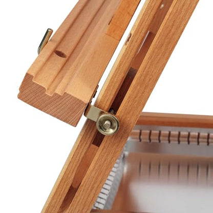Grand Luxe Full Box French Easel- Oiled Beechwood Artist Easel with Brass Fittings, Adjustable Dividers, and Wood Palette- Plein Air Easel w/Leather Handle and Linen Strap for Canvases up to 34" High - size: Full Box